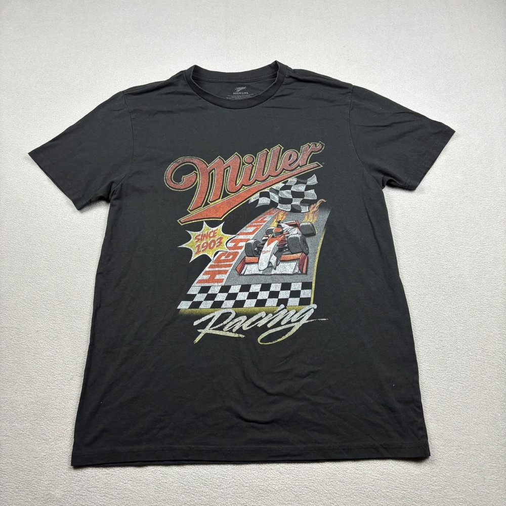 Miller High Life Racing Graphic T-Shirt Mens Large Black Indy Car Beer Promo